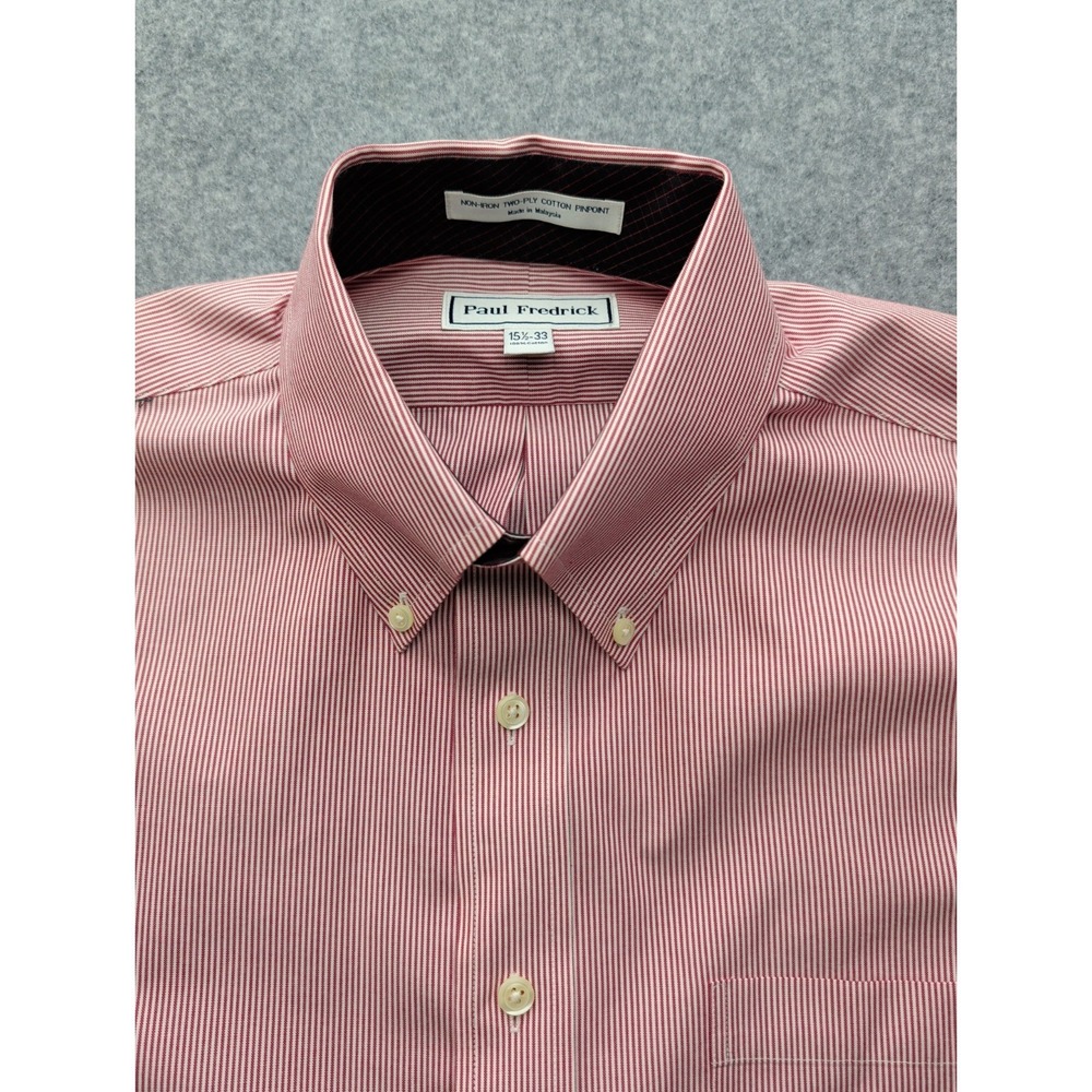 Paul Frederick Men's 15.5-33 Button Up Shirt Red Striped Non-iron Long Sleeve